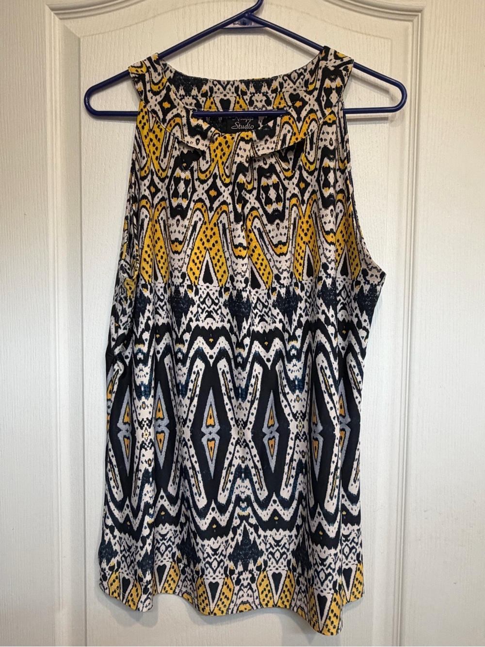 Knapp Studio Geometric Print Sleeveless Tank Top - Yellow/Black/White